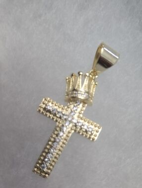 Gold Filled  Crown Cross Pendant with Crystals - Women Jewelry